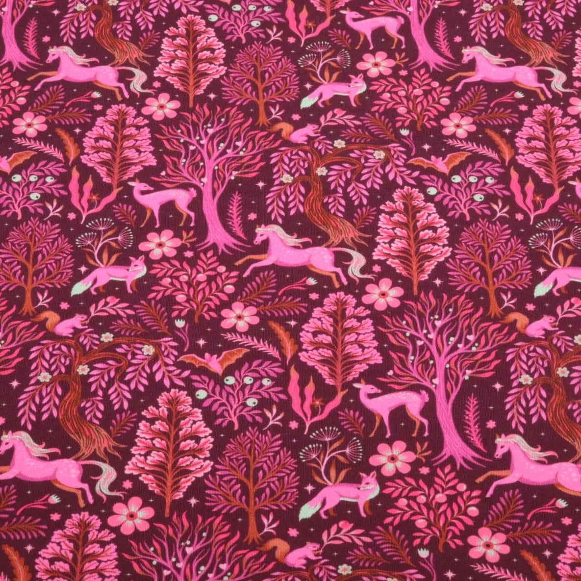 Sommersweat French Terry Wald Tiere Bordeaux