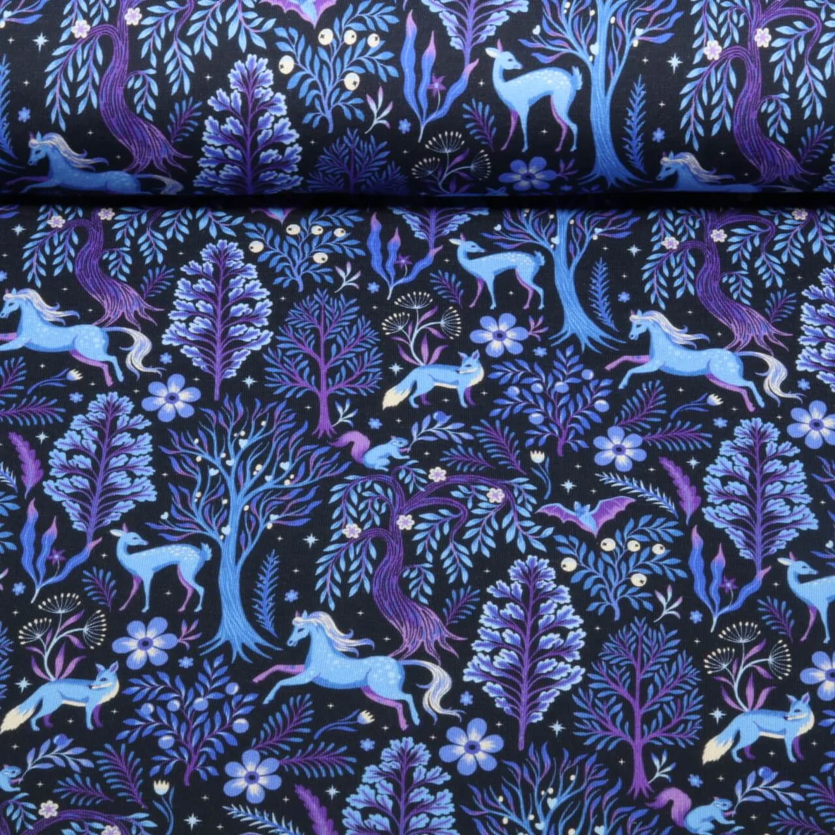 Sommersweat French Terry Wald Tiere Navy