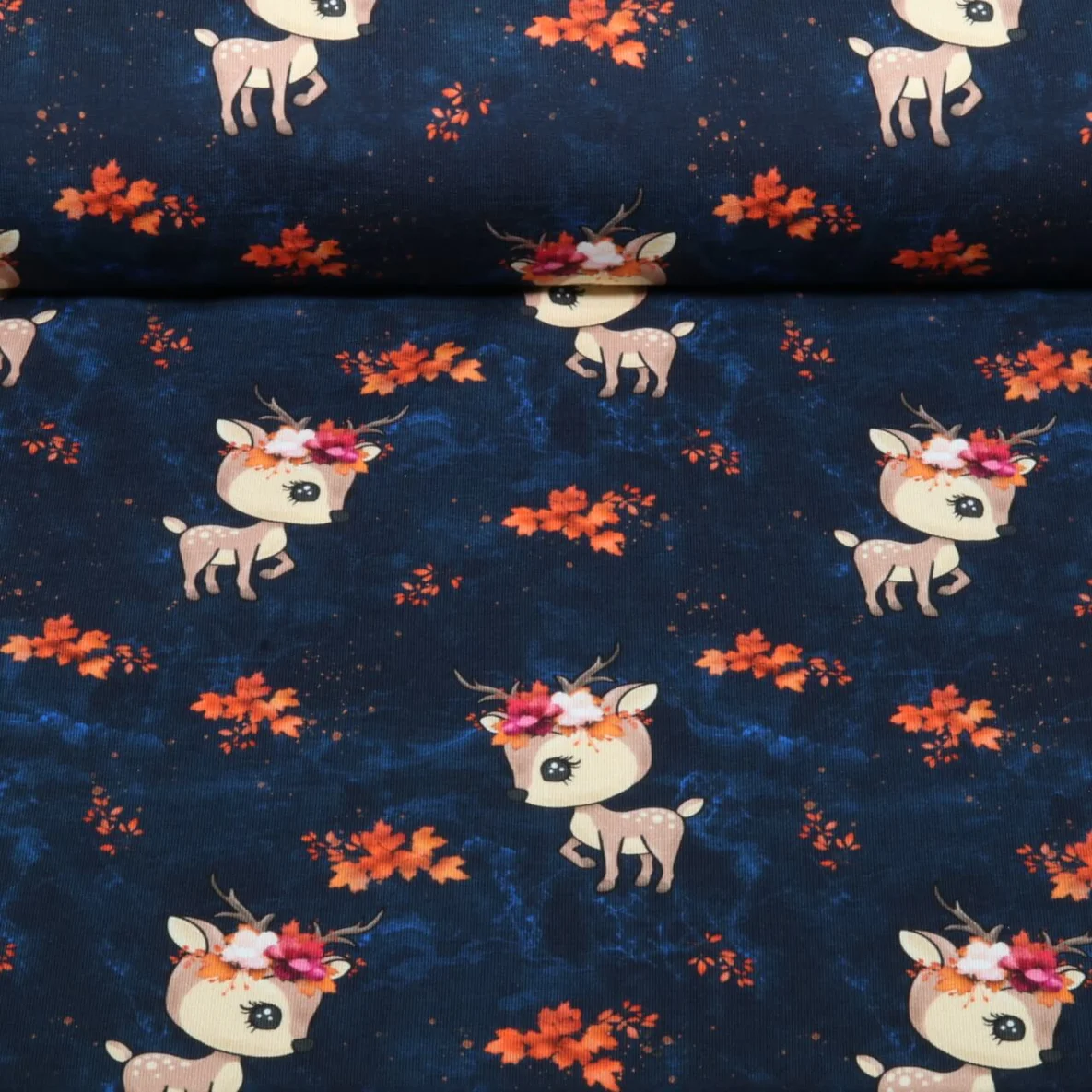 Sommersweat Glitzerpüppi French Terry Digitaldruck Hirsch Navy