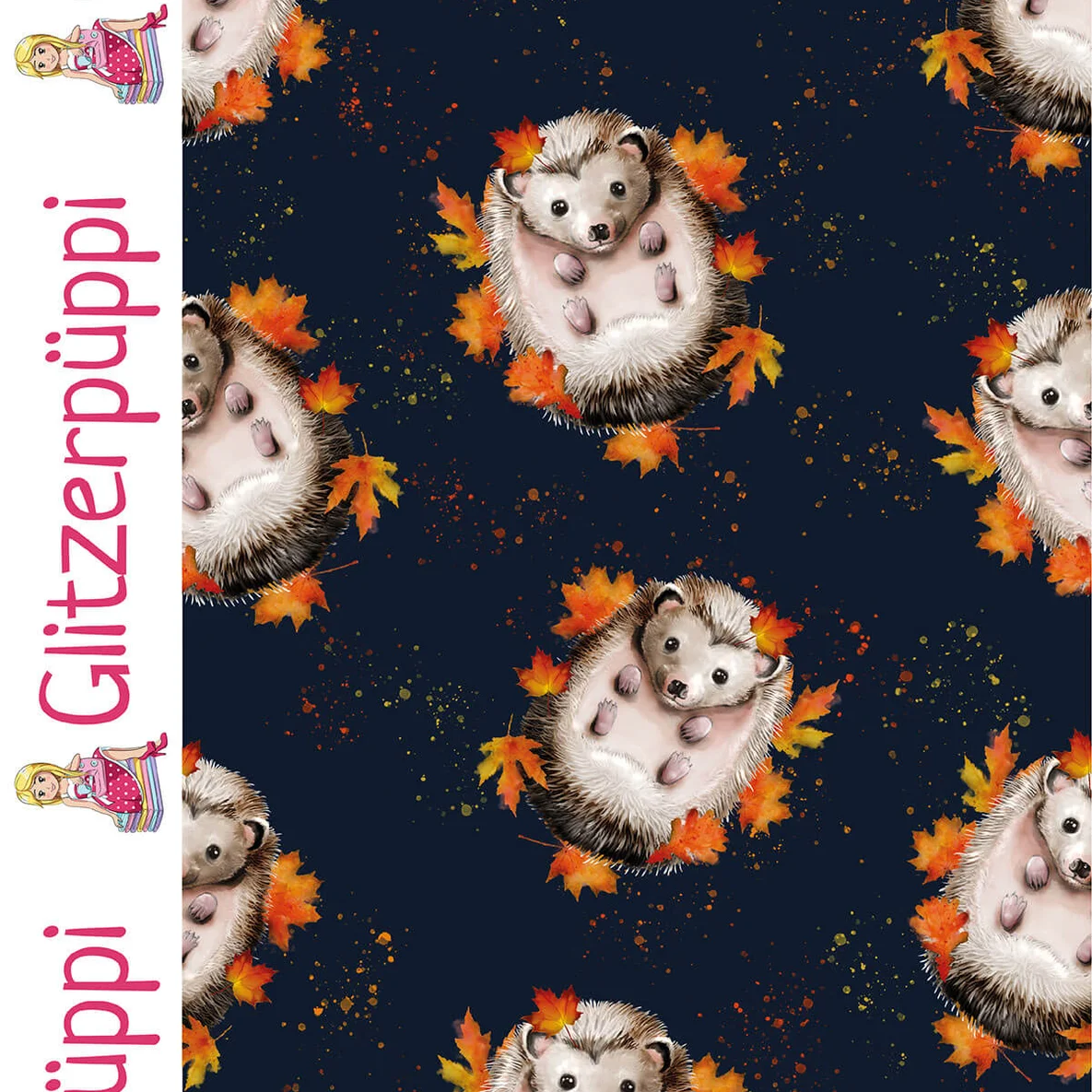 Sommersweat Glitzerpüppi French Terry Digitaldruck Igel Navy