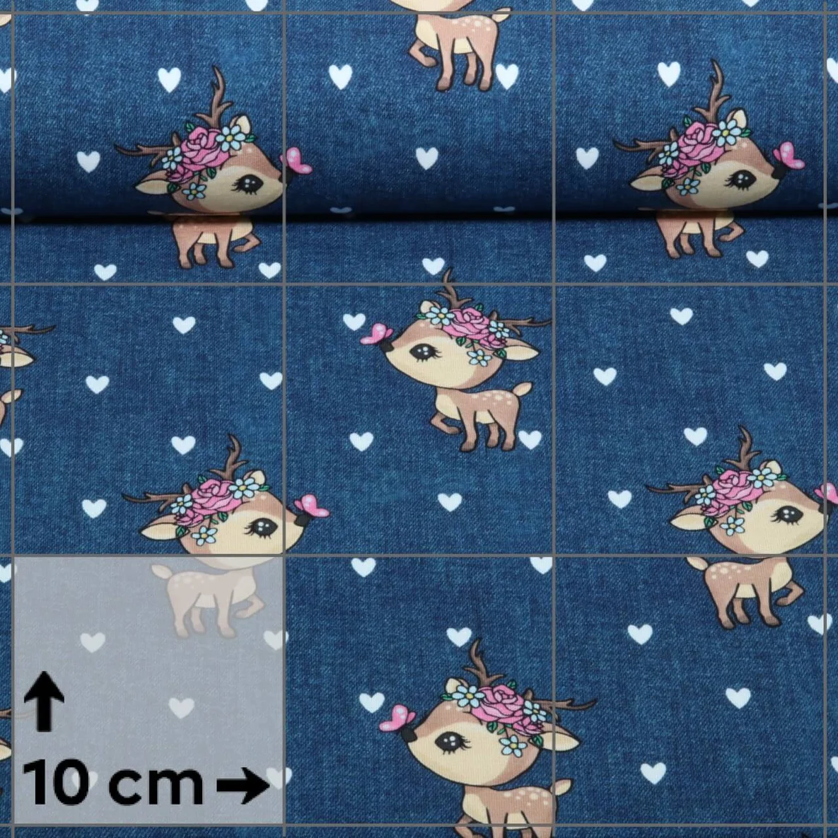 Sommersweat Glitzerpüppi French Terry Digitaldruck Kleiner Hirsch Blau