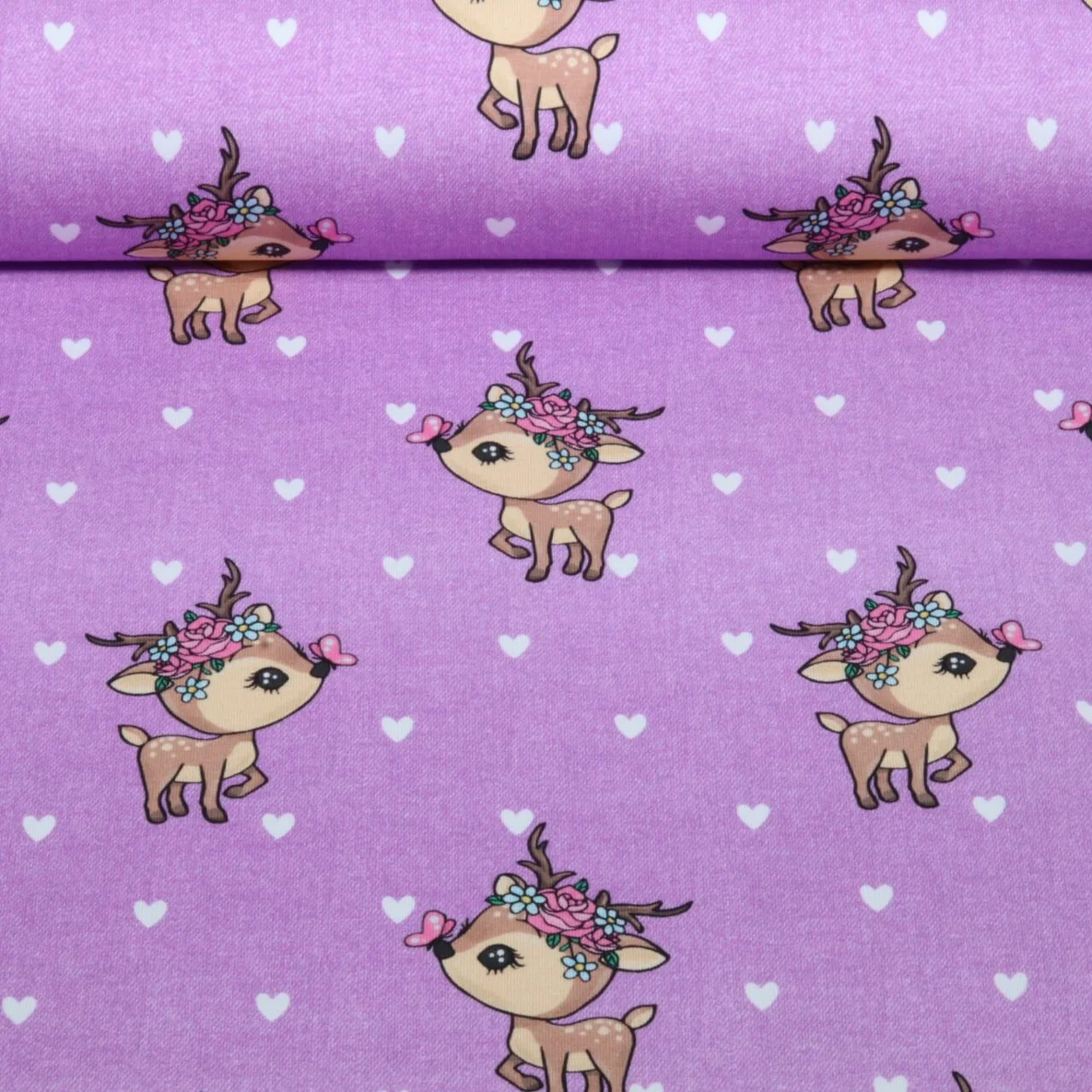 Sommersweat Glitzerpüppi French Terry Digitaldruck Kleiner Hirsch Lila