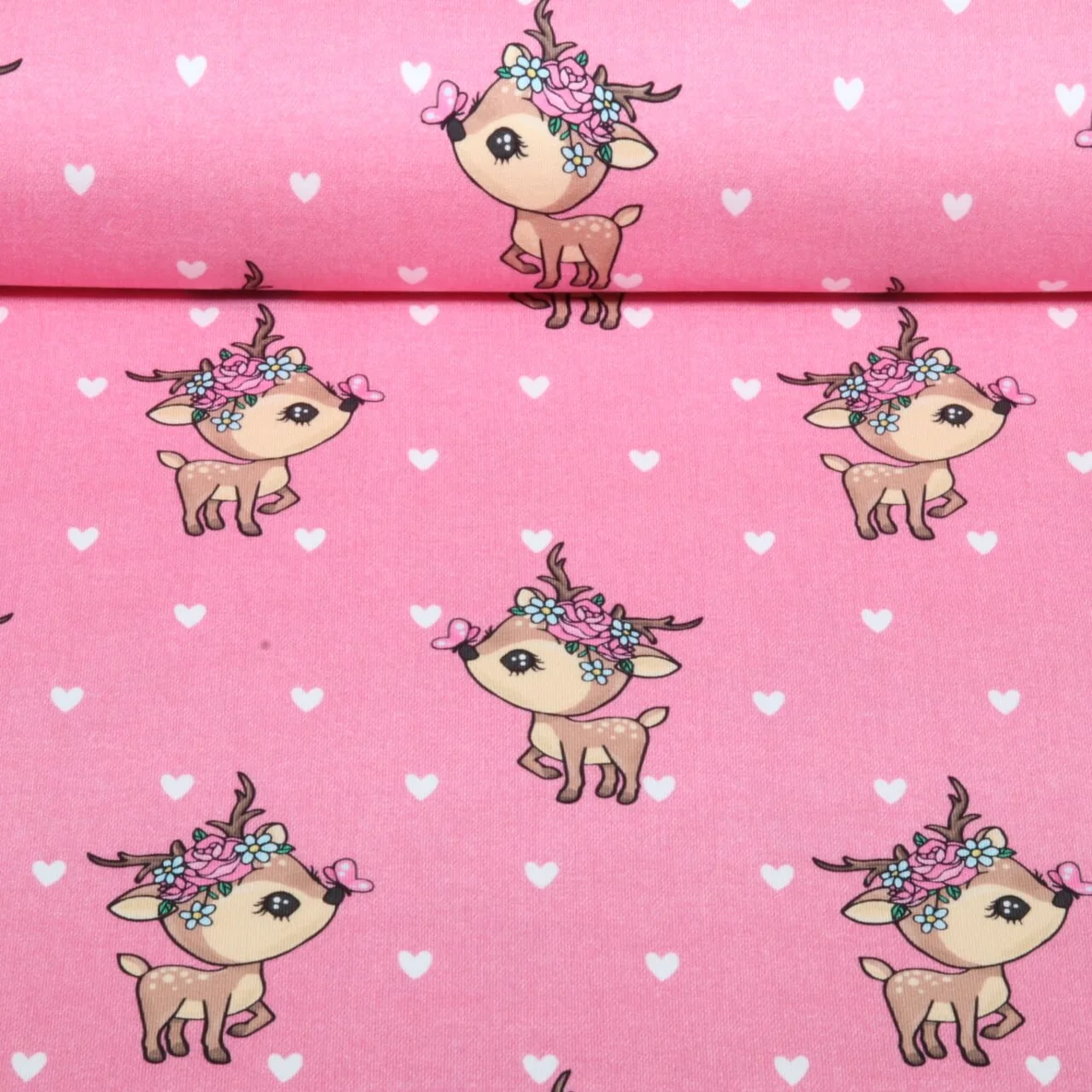 Sommersweat Glitzerpüppi French Terry Digitaldruck Kleiner Hirsch Rosa