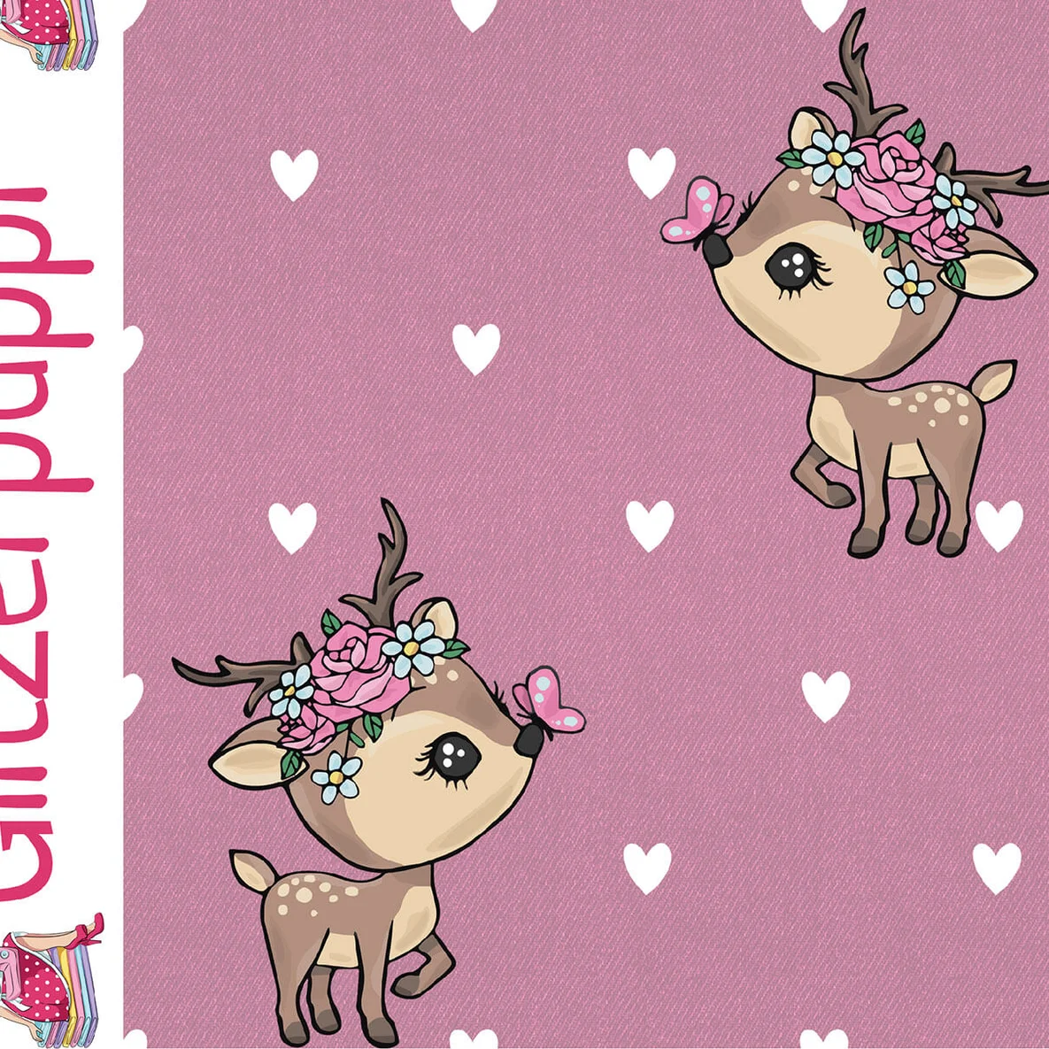 Sommersweat Glitzerpüppi French Terry Digitaldruck Kleiner Hirsch Rosa