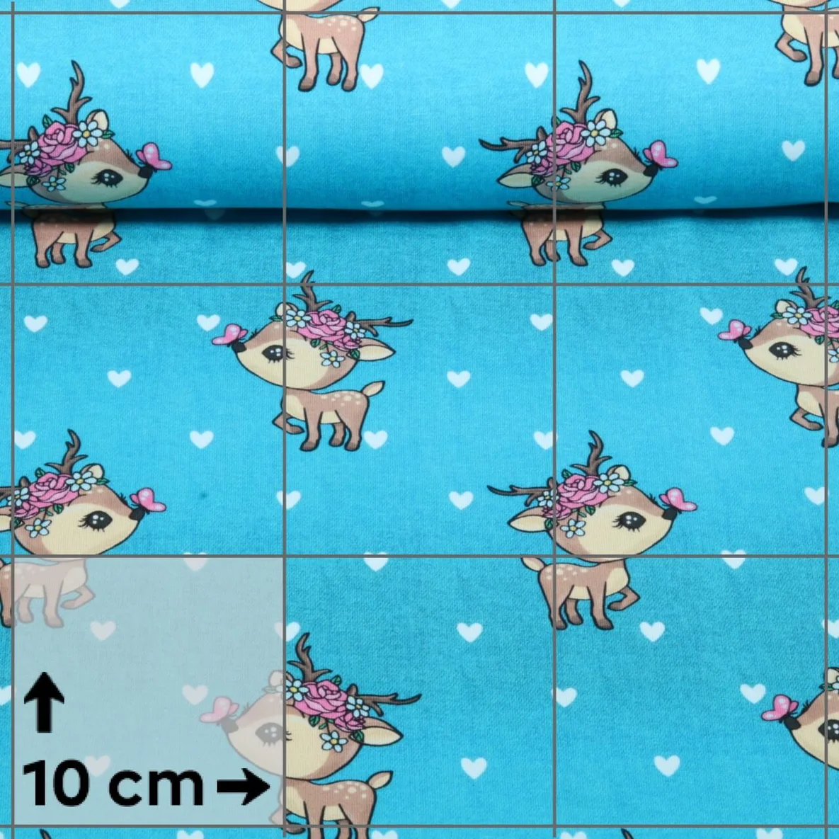 Sommersweat Glitzerpüppi French Terry Digitaldruck Kleiner Hirsch Türkis
