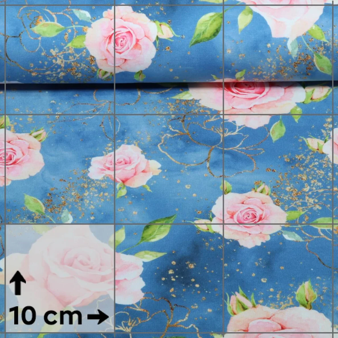 Sommersweat Glitzerpüppi French Terry Digitaldruck Rosen Blau