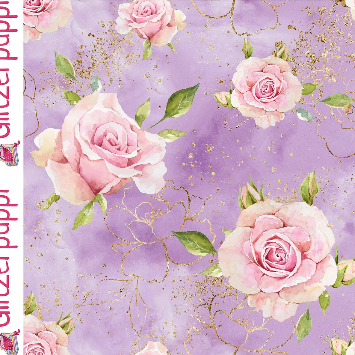 Sommersweat Glitzerpüppi French Terry Digitaldruck Rosen Lila