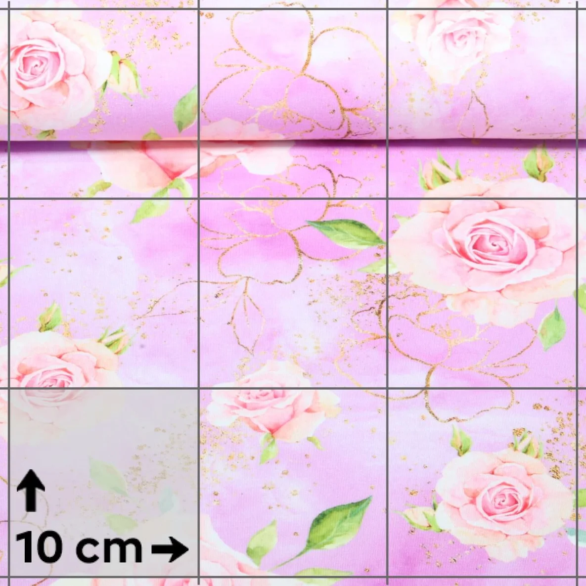 Sommersweat Glitzerpüppi French Terry Digitaldruck Rosen Lila