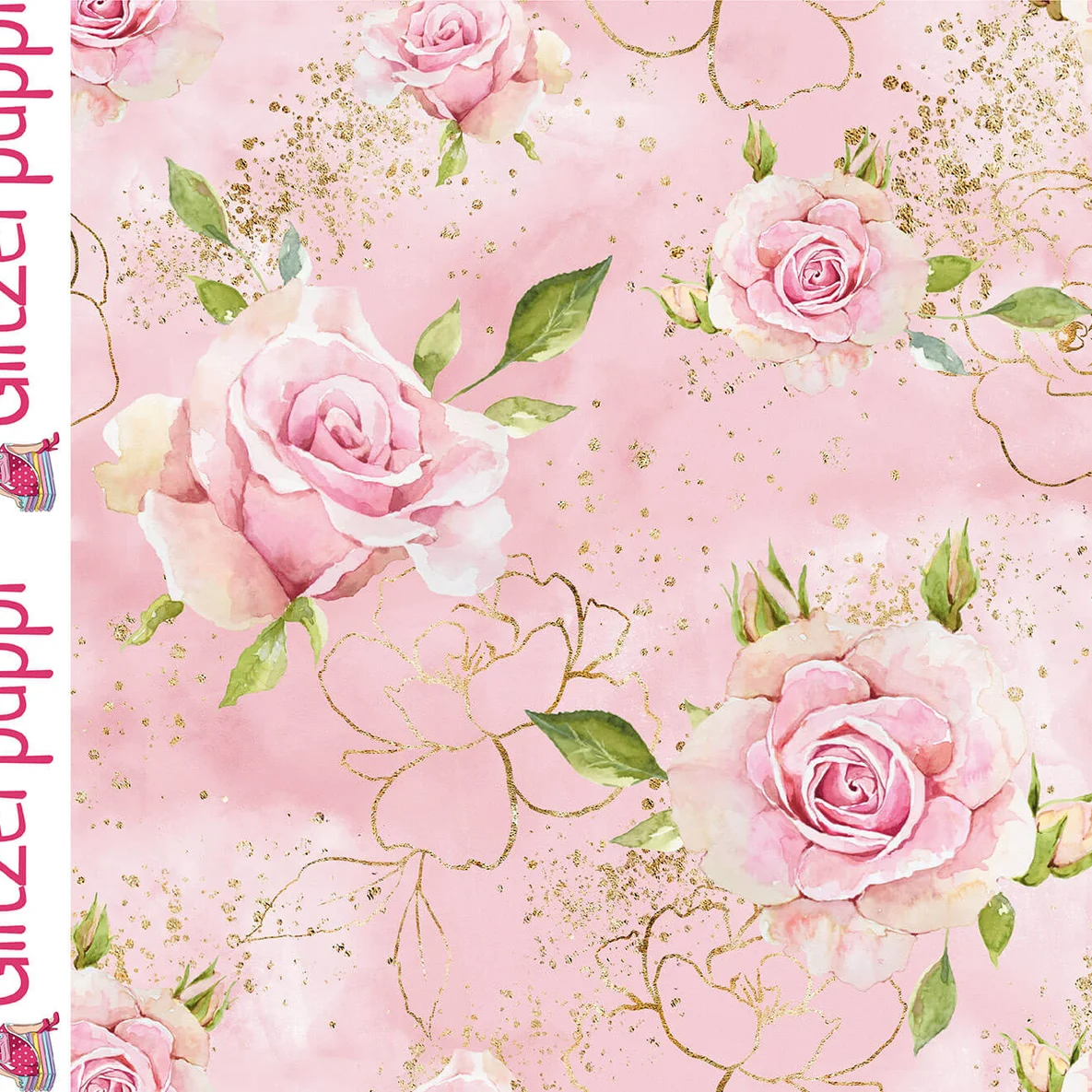 Sommersweat Glitzerpüppi French Terry Digitaldruck Rosen Rosa