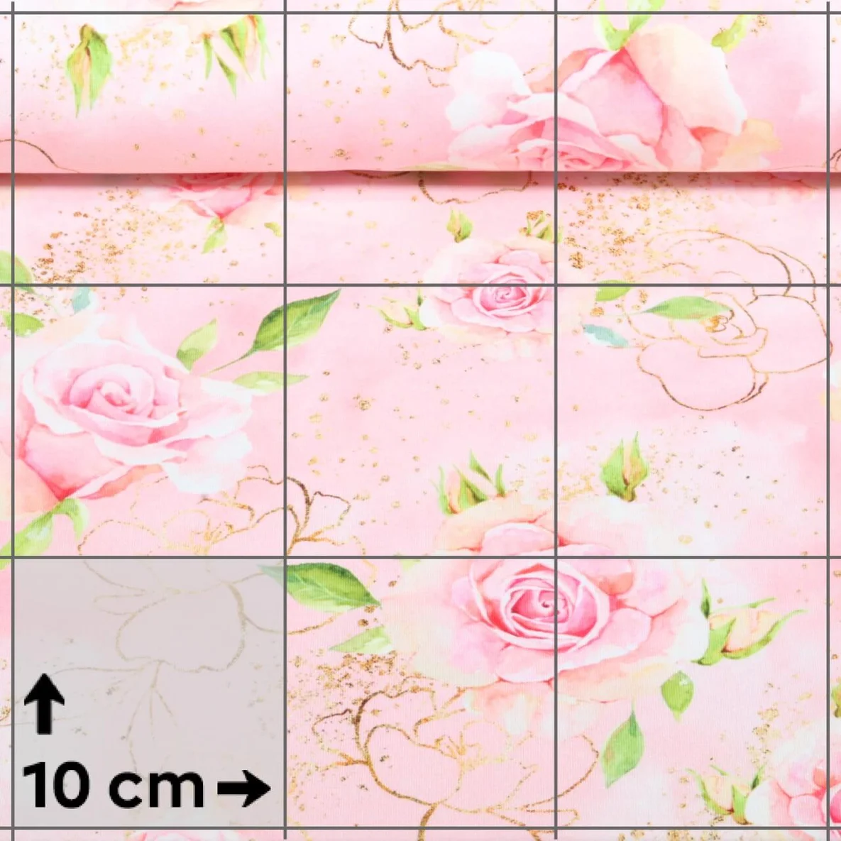 Sommersweat Glitzerpüppi French Terry Digitaldruck Rosen Rosa