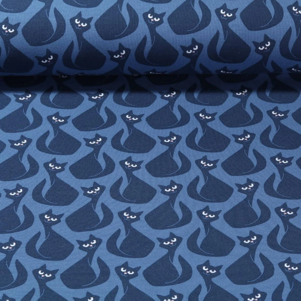 Sommersweat Katzen Blau 