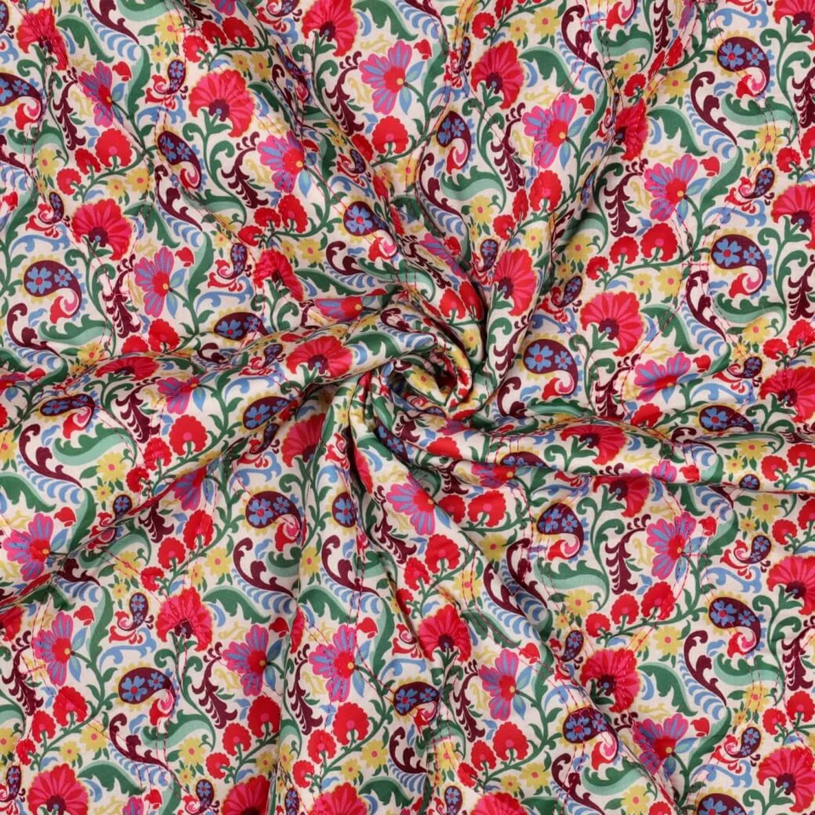 Steppstoff Doubleface Digital Blumen Rot