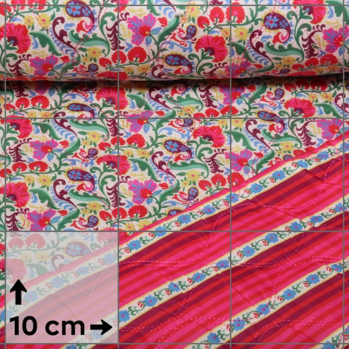 Steppstoff Doubleface Digital Blumen Rot