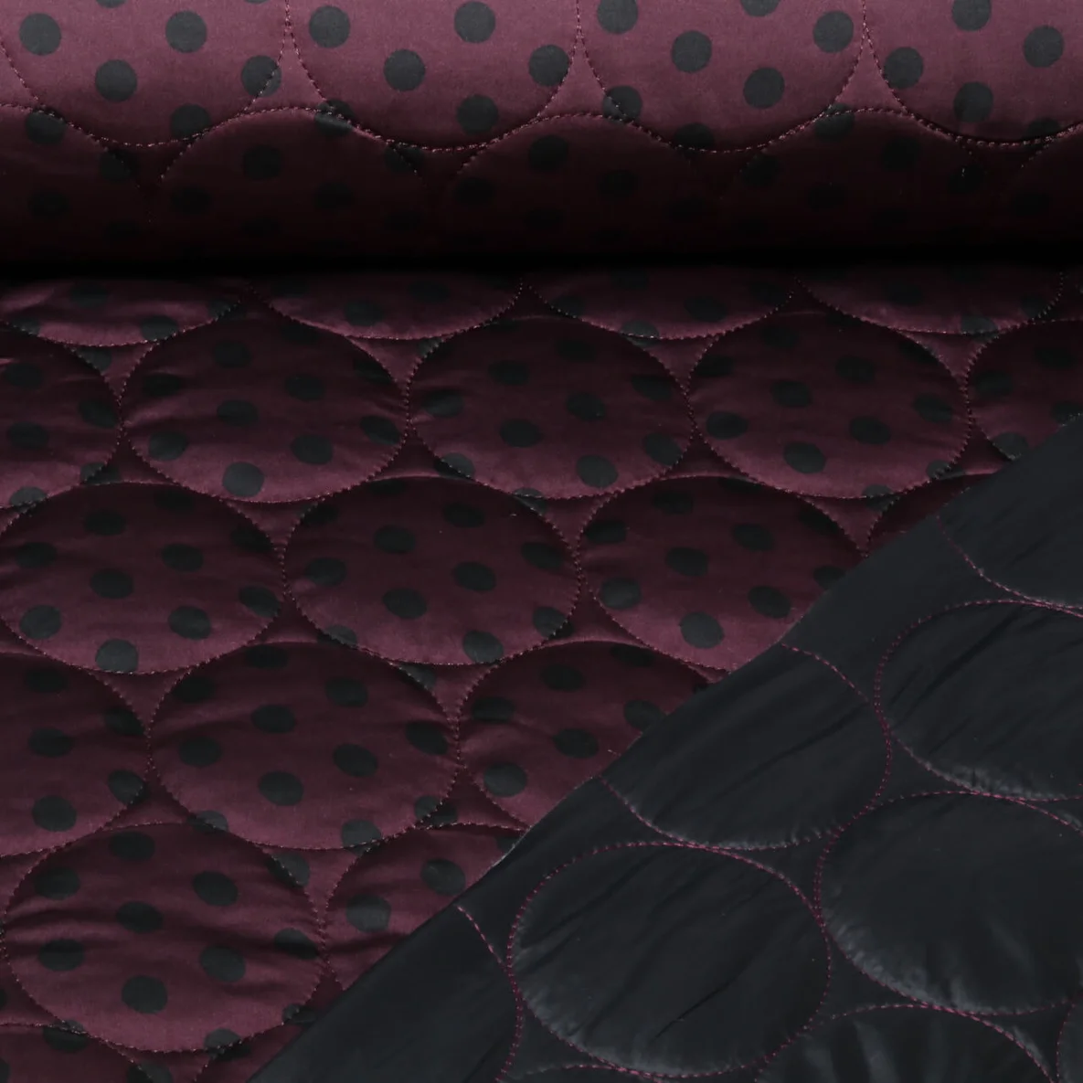 Steppstoff Quilt Kreise Punkte Bordeaux Schwarz