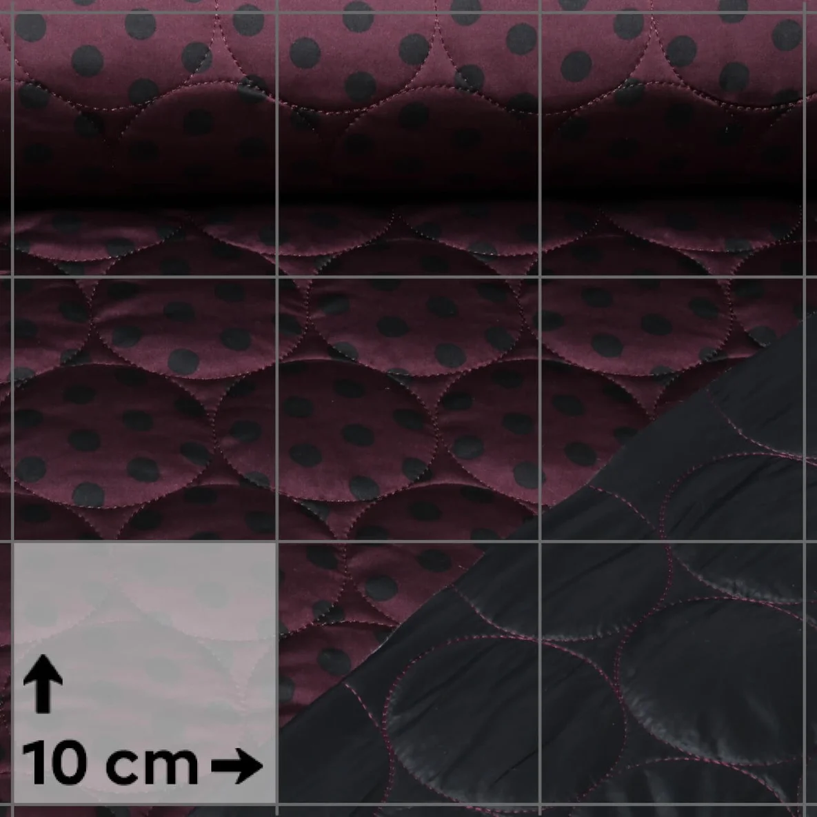 Steppstoff Quilt Kreise Punkte Bordeaux Schwarz