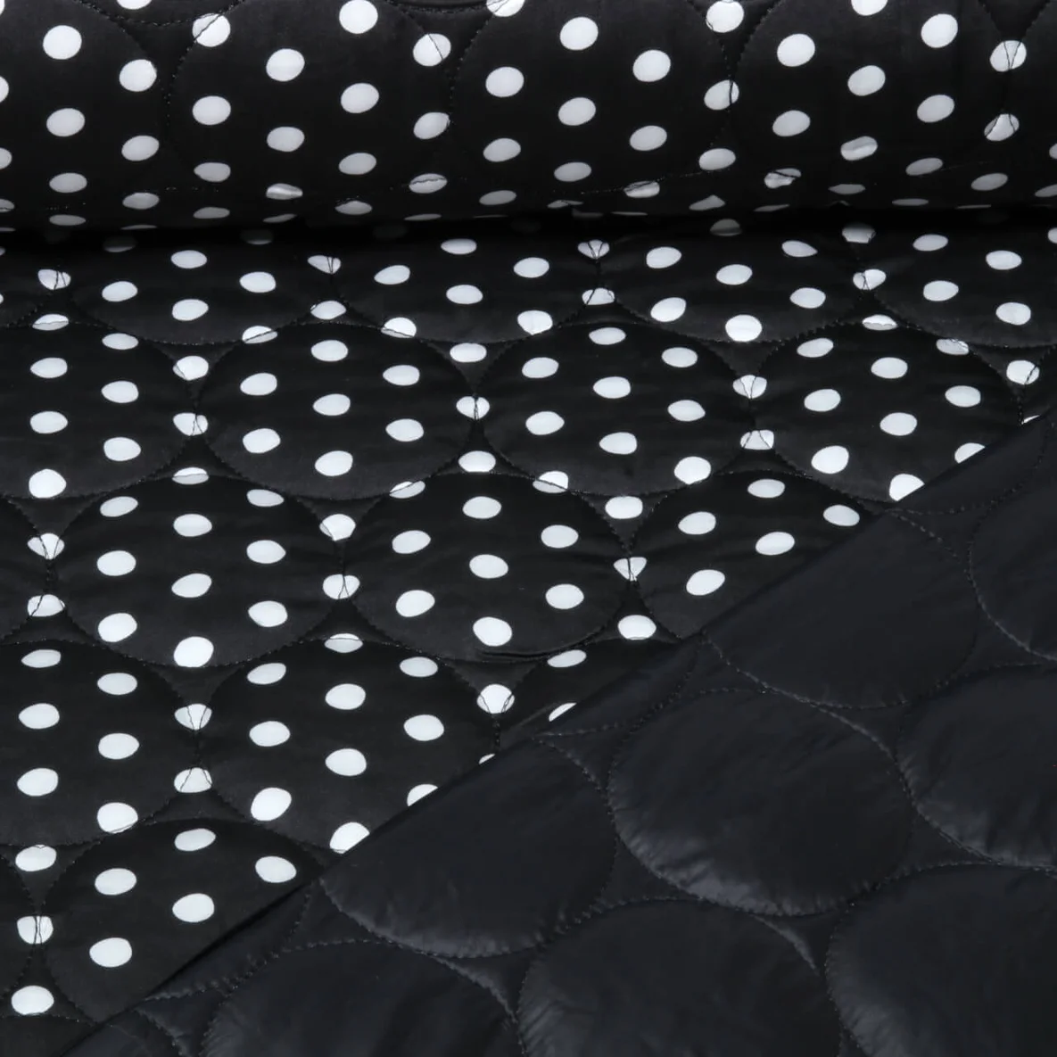 Steppstoff Quilt Kreise Punkte Schwarz Weiß
