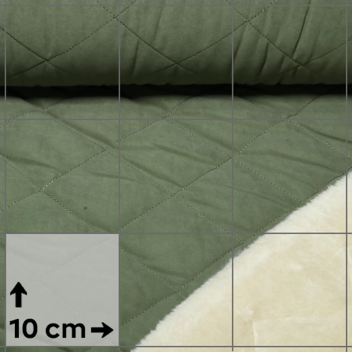 Steppstoff Wasserabweisend Teddyfell Karo Uni Grün