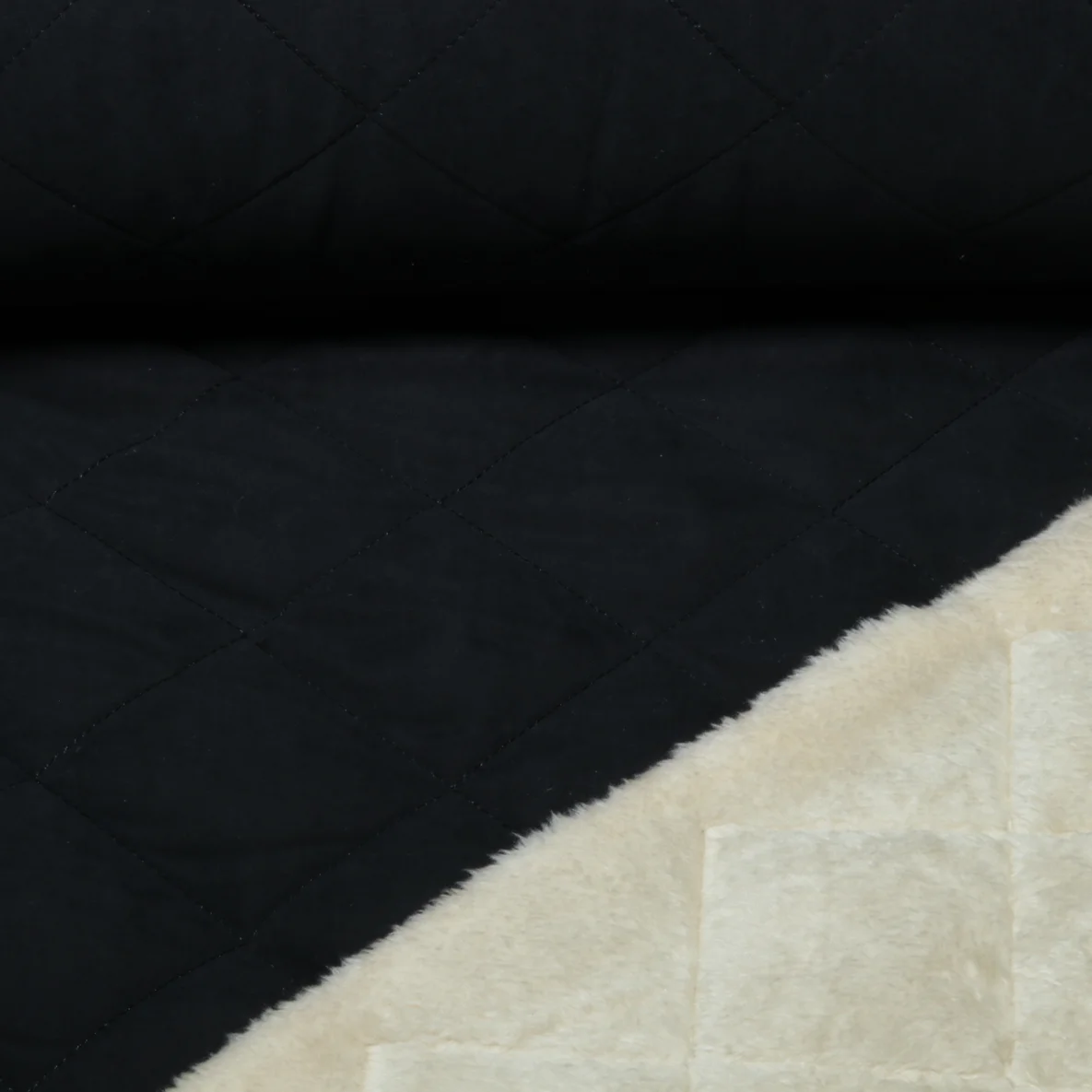Steppstoff Wasserabweisend Teddyfell Karo Uni Schwarz