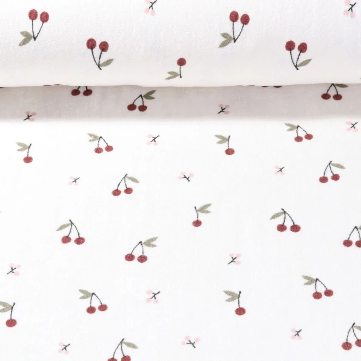 Stretch Frottee Kirschen Ecru