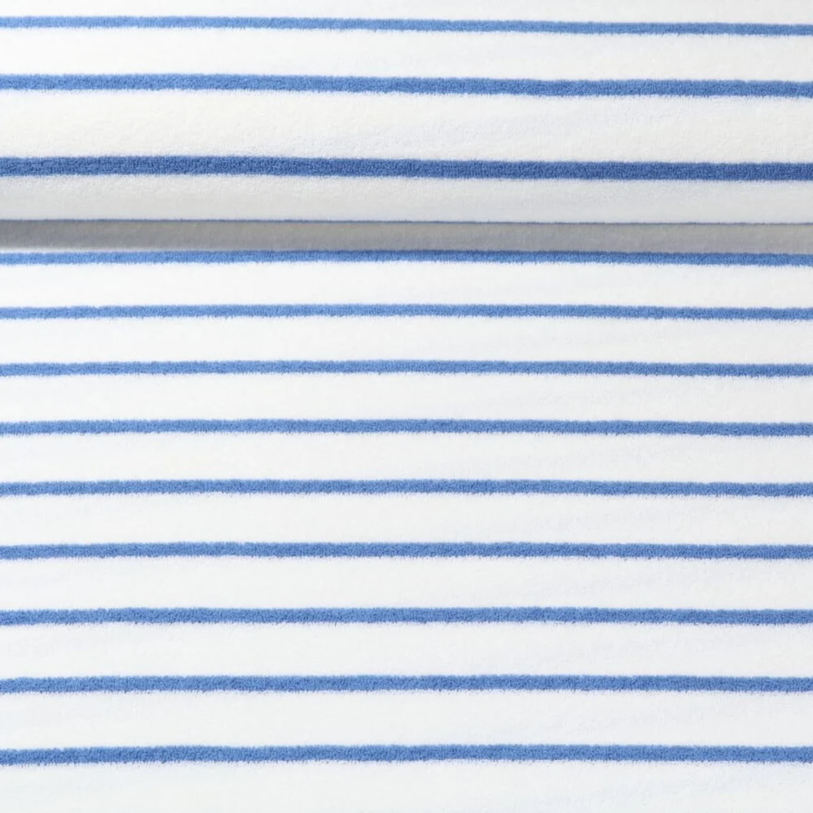 Stretch Frottee Streifen Ecru Hellblau