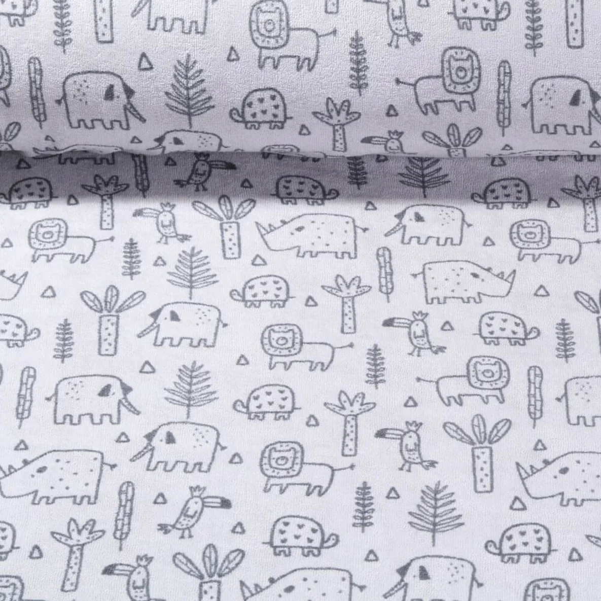 Stretch Frottee Tiere Hellgrau