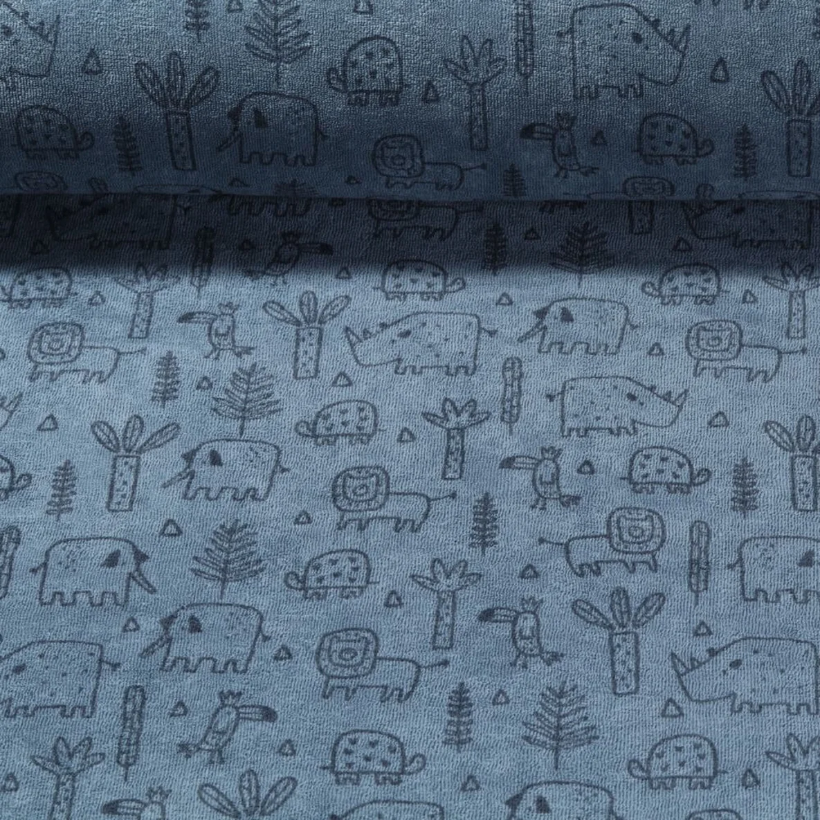 Stretch Frottee Tiere Jeansblau