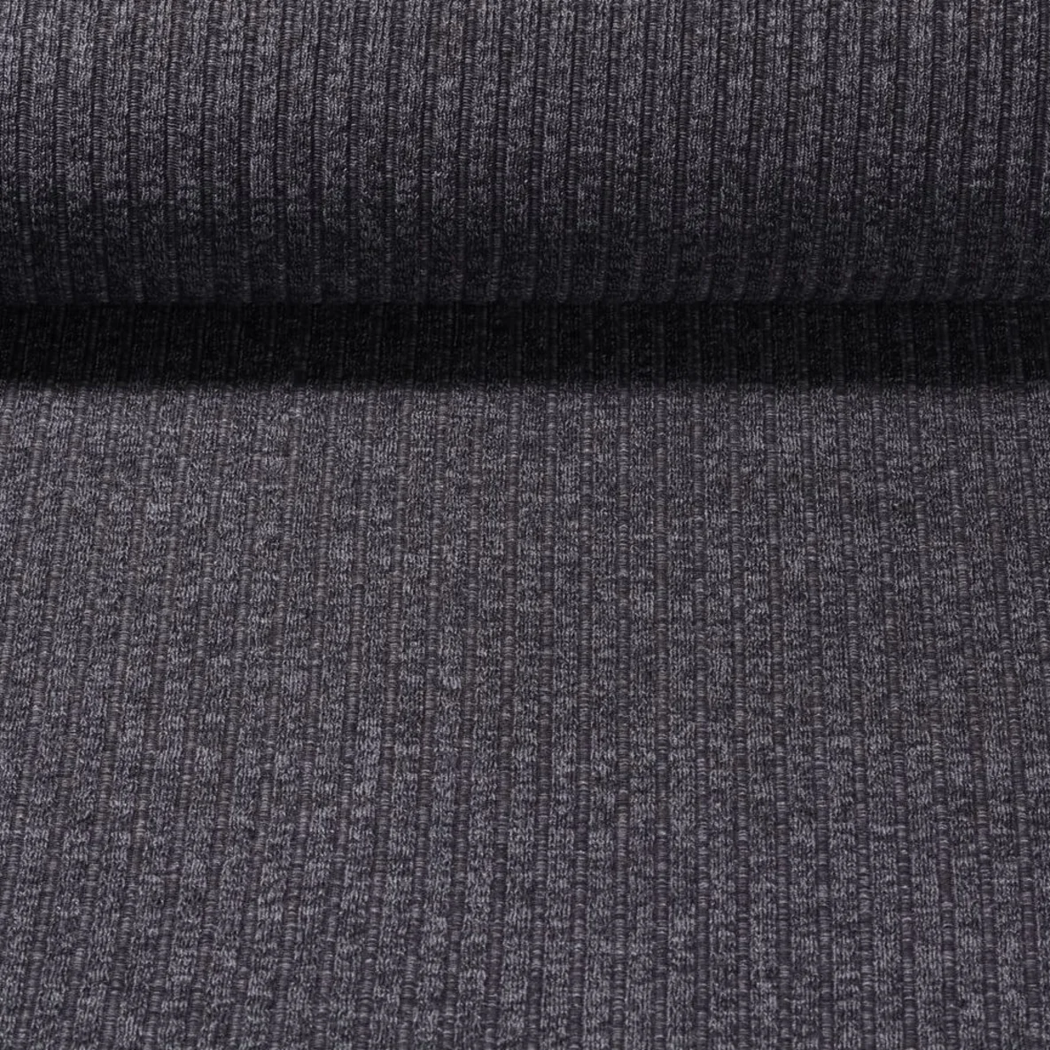 Strickjersey Gerippt Dunkelgrau Melange