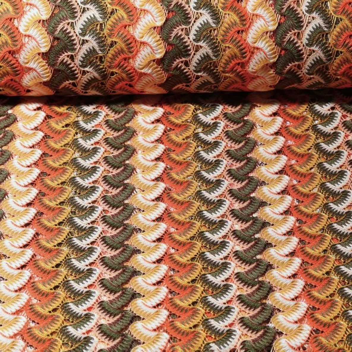 Strickjersey Zackenspitzen Grün Ocker