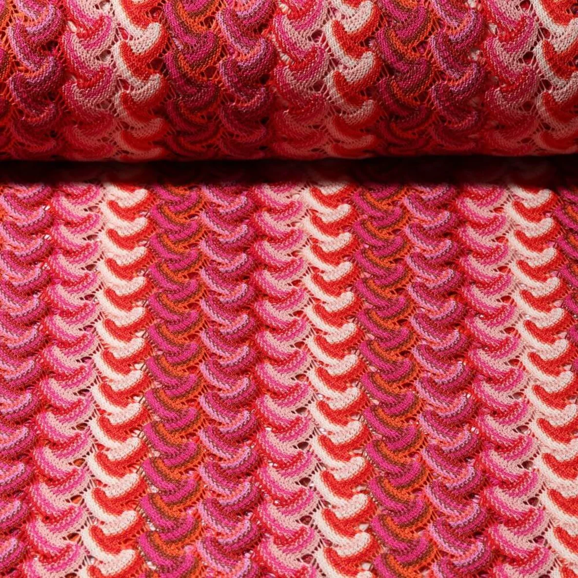 Strickjersey Zackenspitzen Pink Ecru