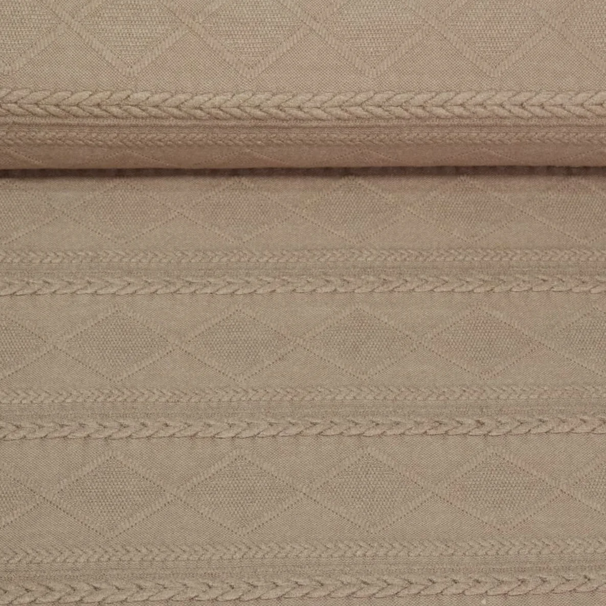 Strickjersey Zöpfe und Rauten Hellbraun