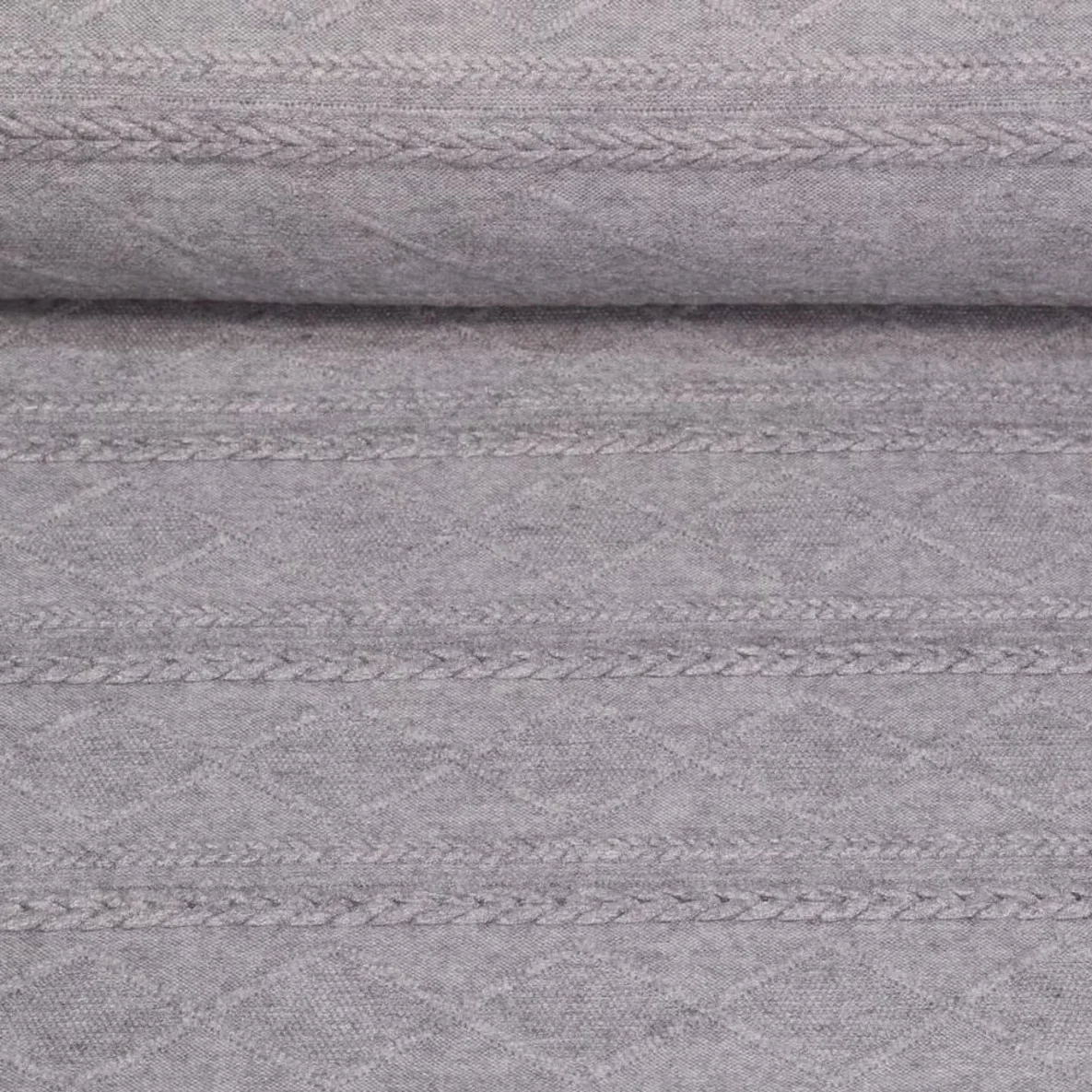 Strickjersey Zöpfe und Rauten Hellgrau
