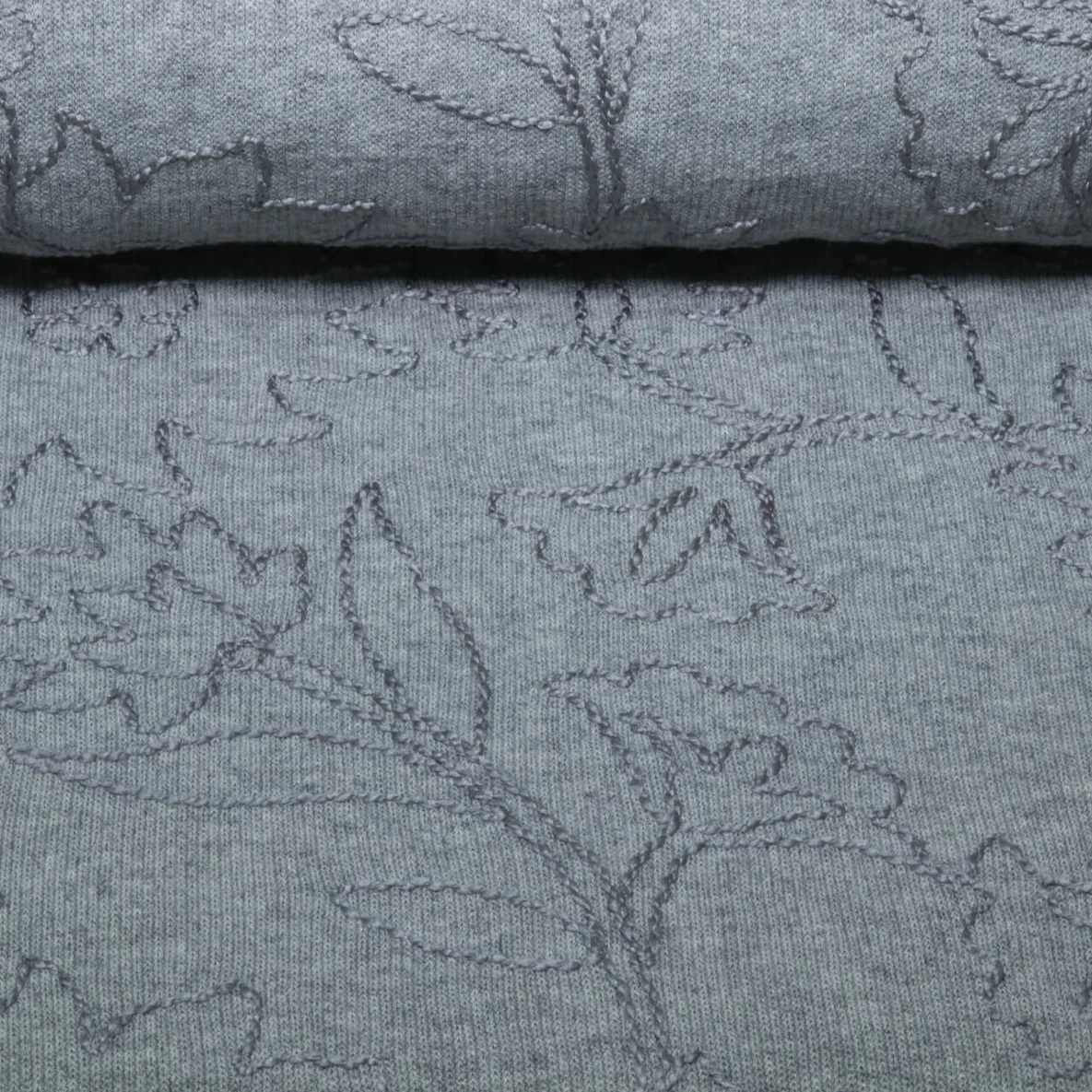 Stricksweat Blumen Bestickt Grau Melange