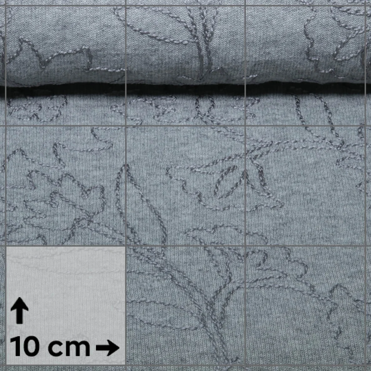 Stricksweat Blumen Bestickt Grau Melange