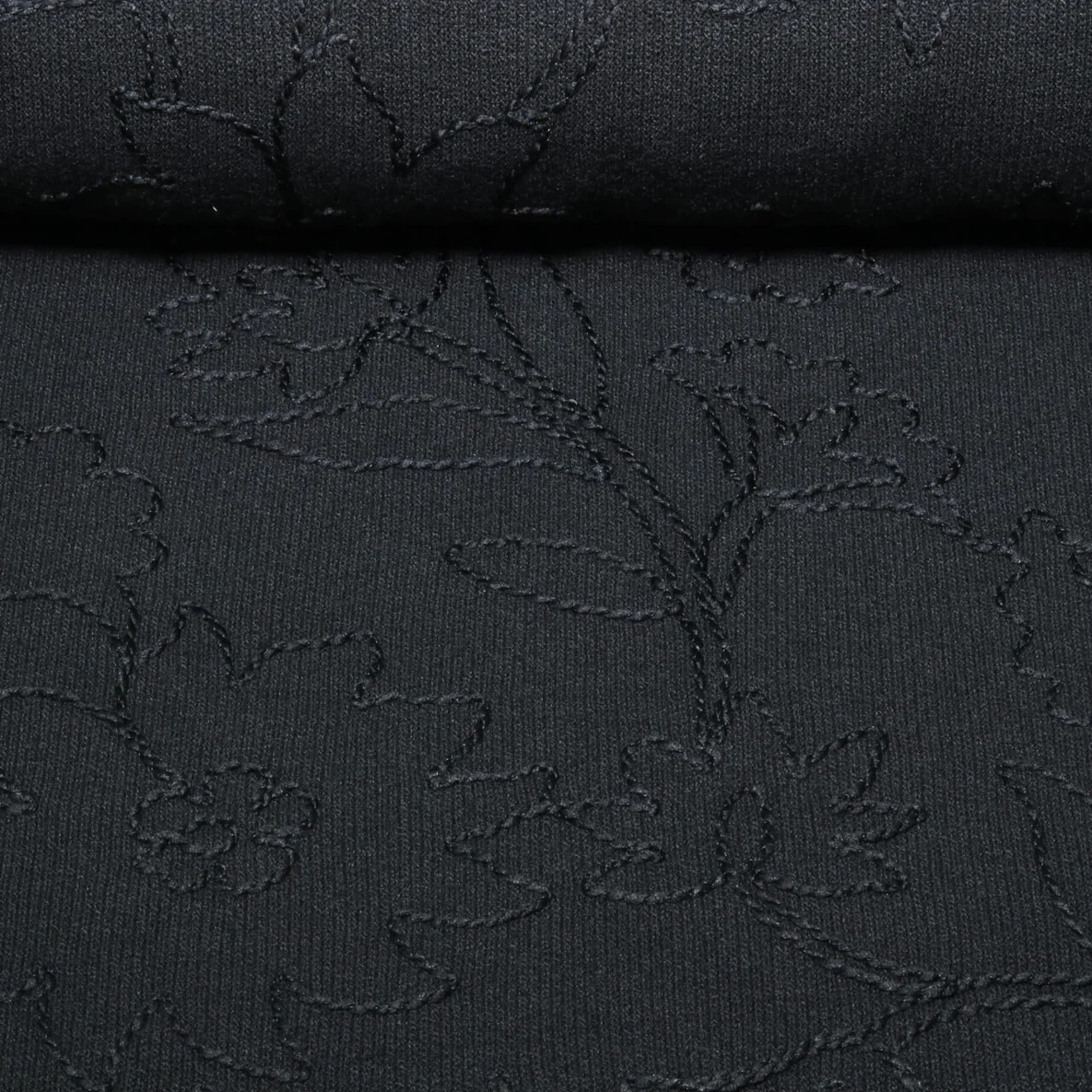 Stricksweat Blumen Bestickt Schwarz