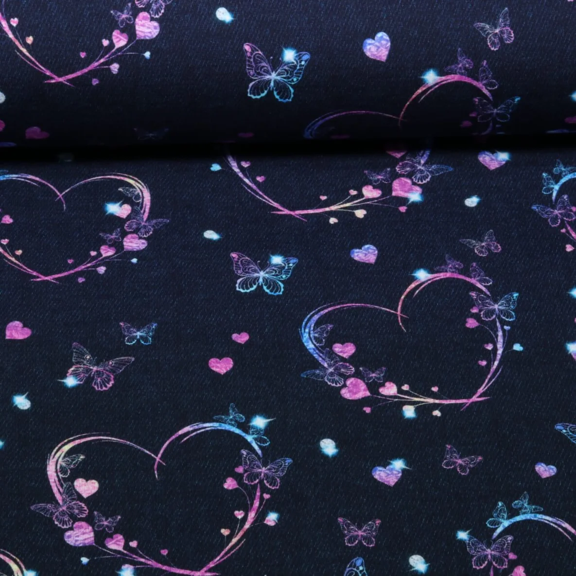 Sweat Glitzerpüppi Digitaldruck Herzen Navy Angeraut