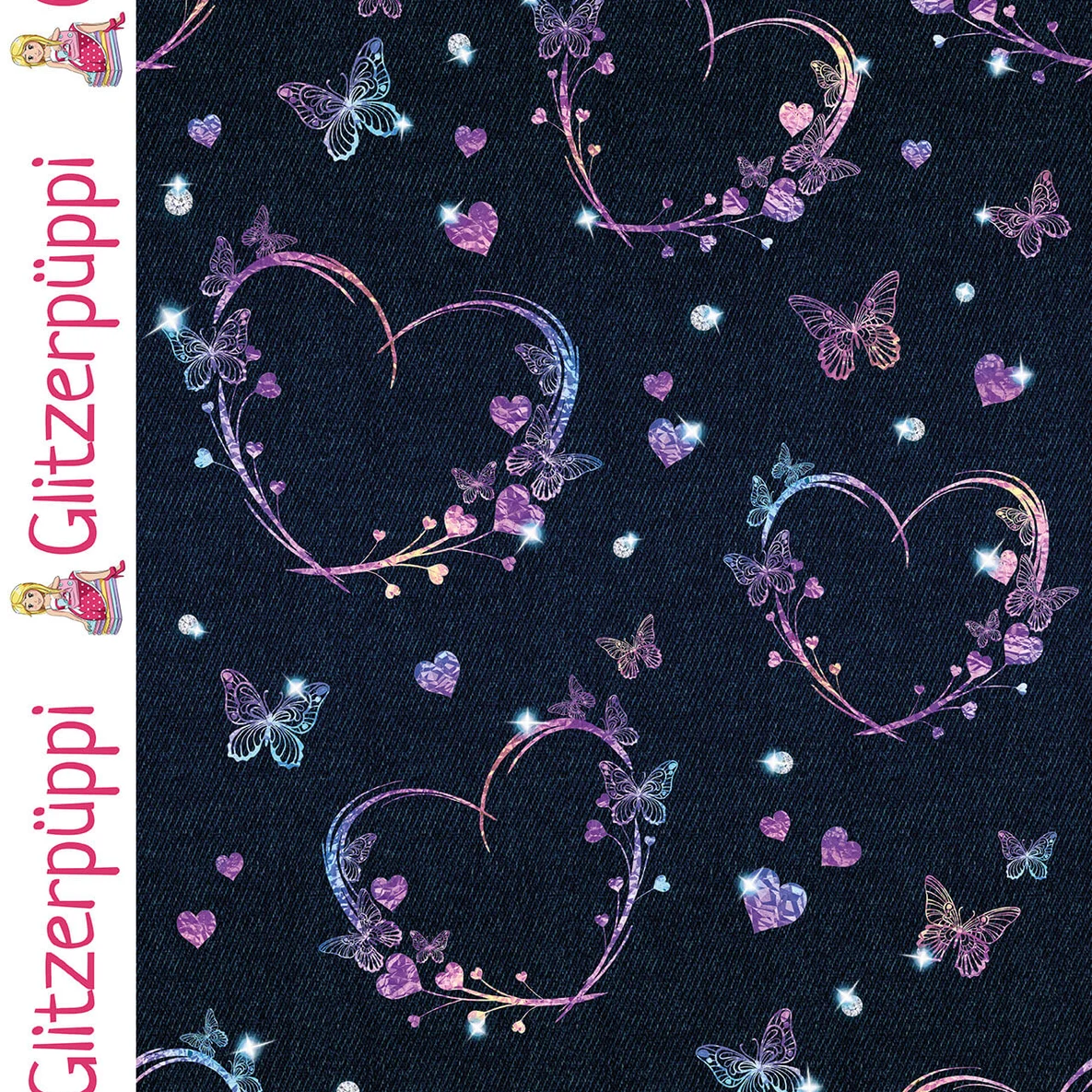 Sweat Glitzerpüppi Digitaldruck Herzen Navy Angeraut