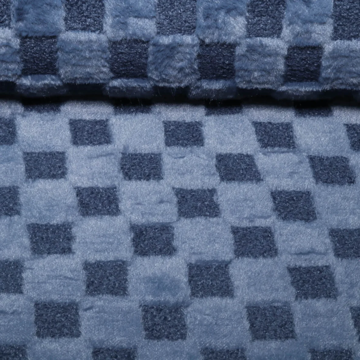 Sweat Heavy Boucle-Plüsch-Mix Karo Jeansblau