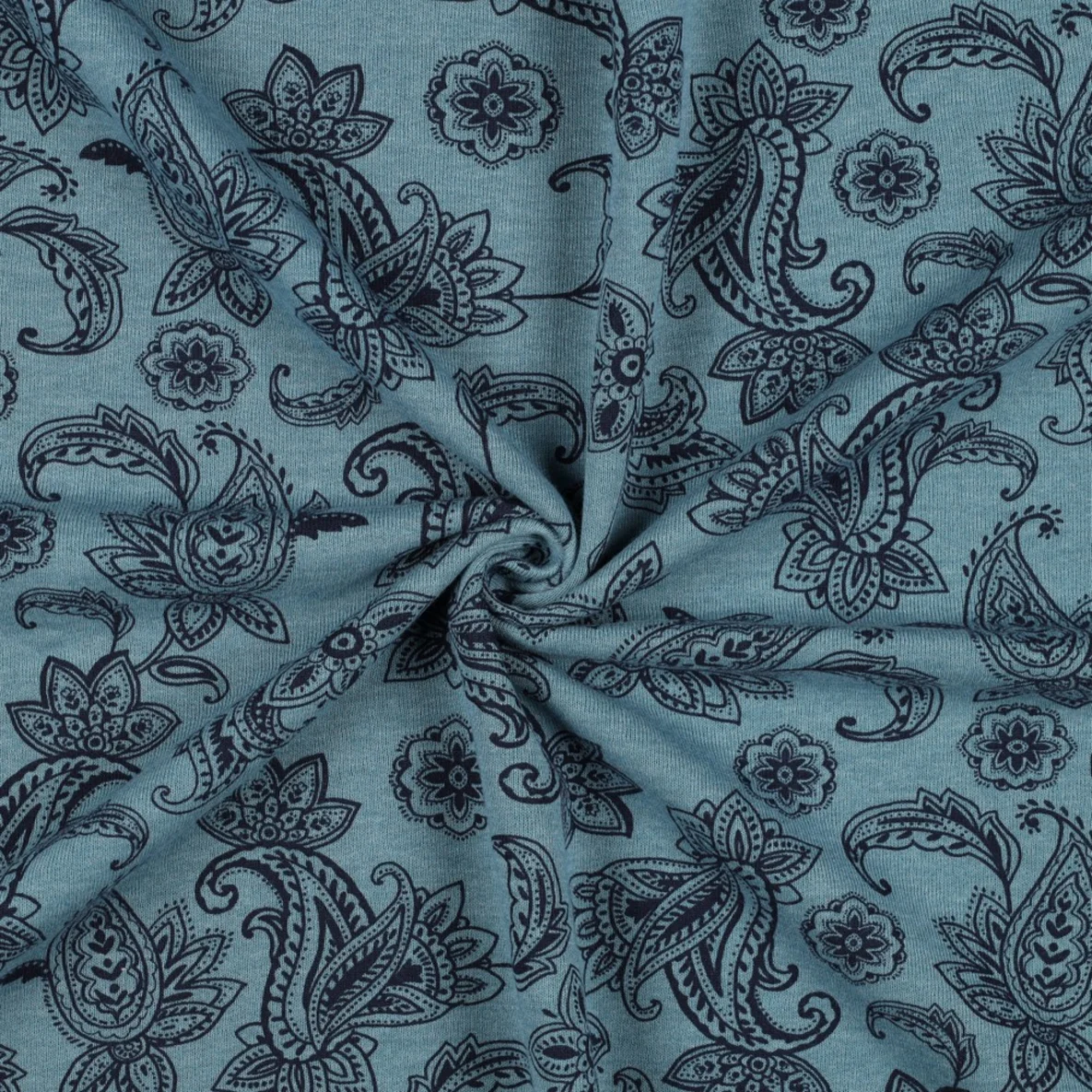 Sweat Paisley Blumen Petrolblau Angeraut 