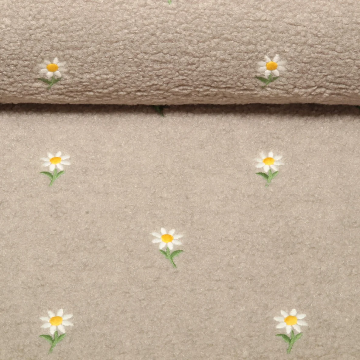 Teddyfleece Bestickt Blümchen Beige
