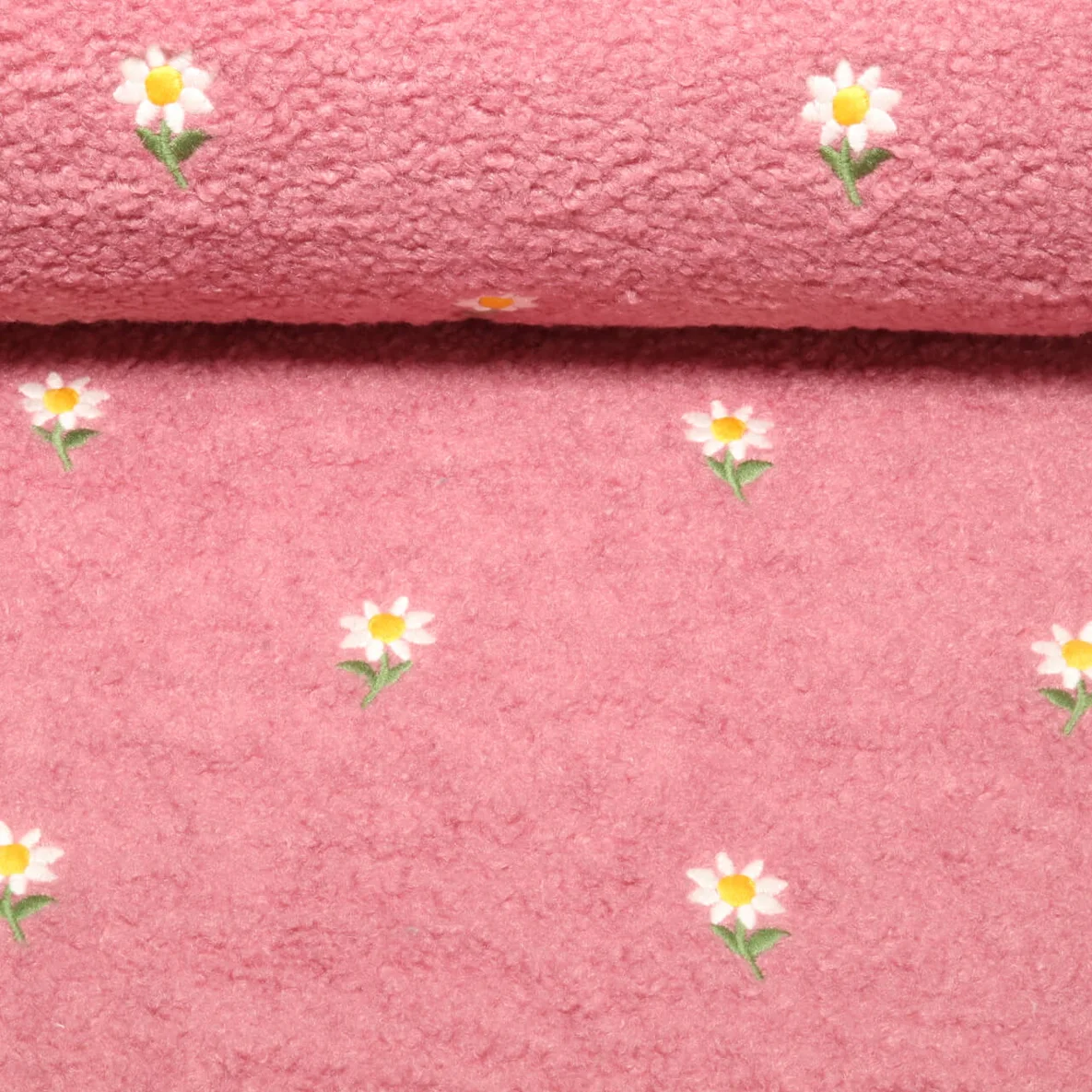 Teddyfleece Bestickt Blümchen Rosa