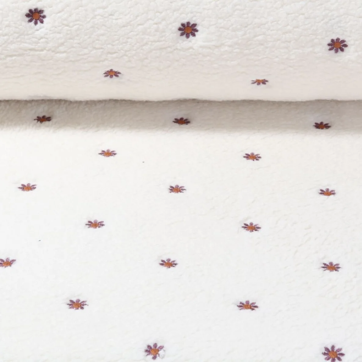 Teddyfleece Blümchen Bestickt Ecru