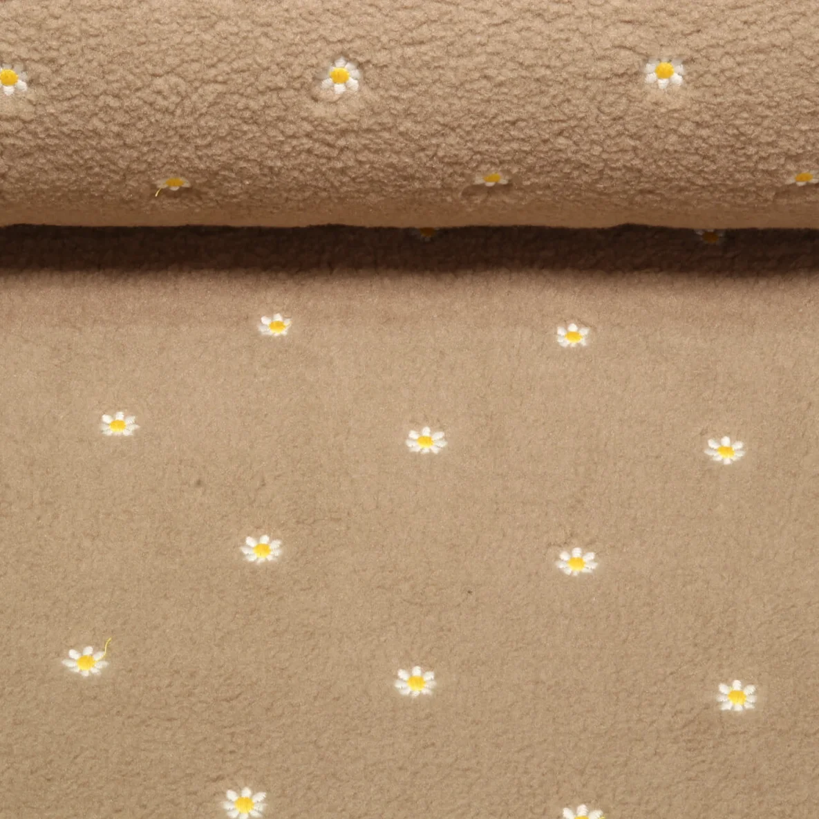 Teddyfleece Blümchen Bestickt Hellbraun