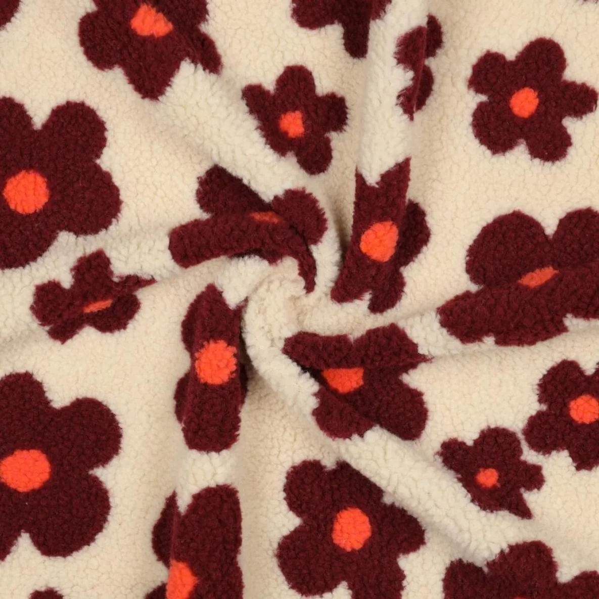 Teddyfleece - Blumen Beige Weinrot
