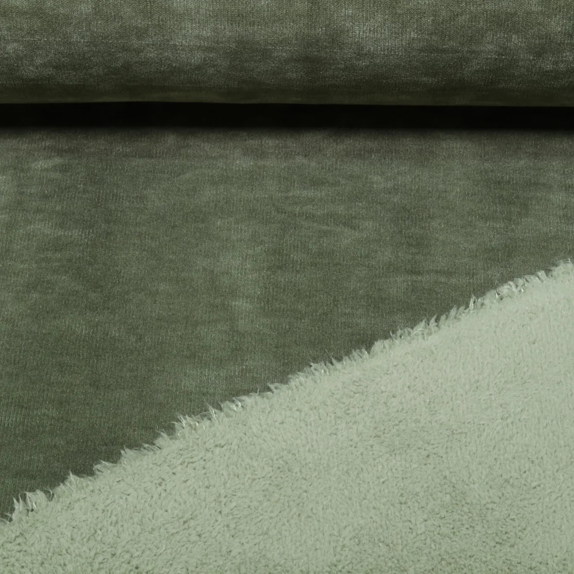 Teddyfleece Doubleface Veloursstrick Armygrün