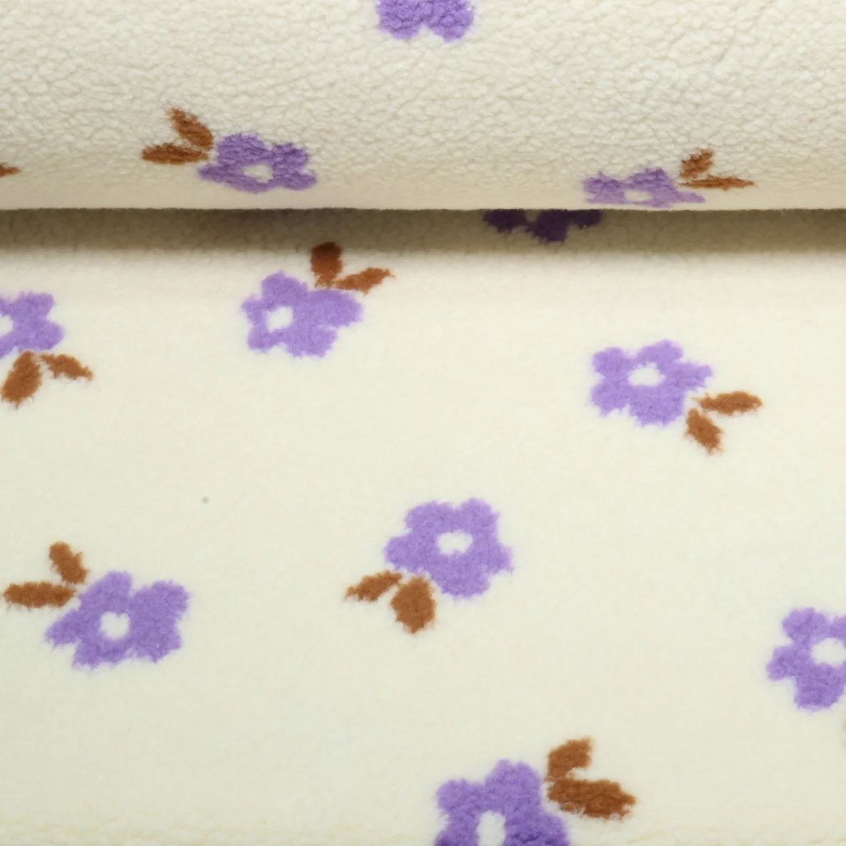 Teddyfleece Jacquard Blumen Ecru