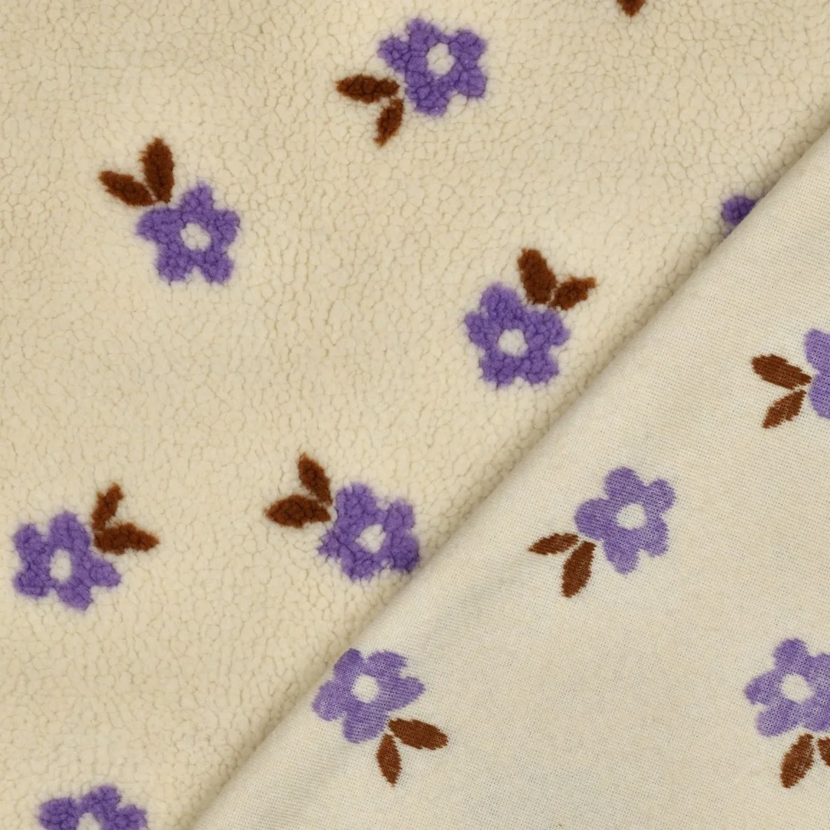 Teddyfleece Jacquard Blumen Ecru