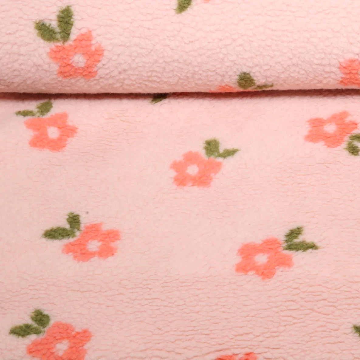 Teddyfleece Jacquard Blumen Hellrosa