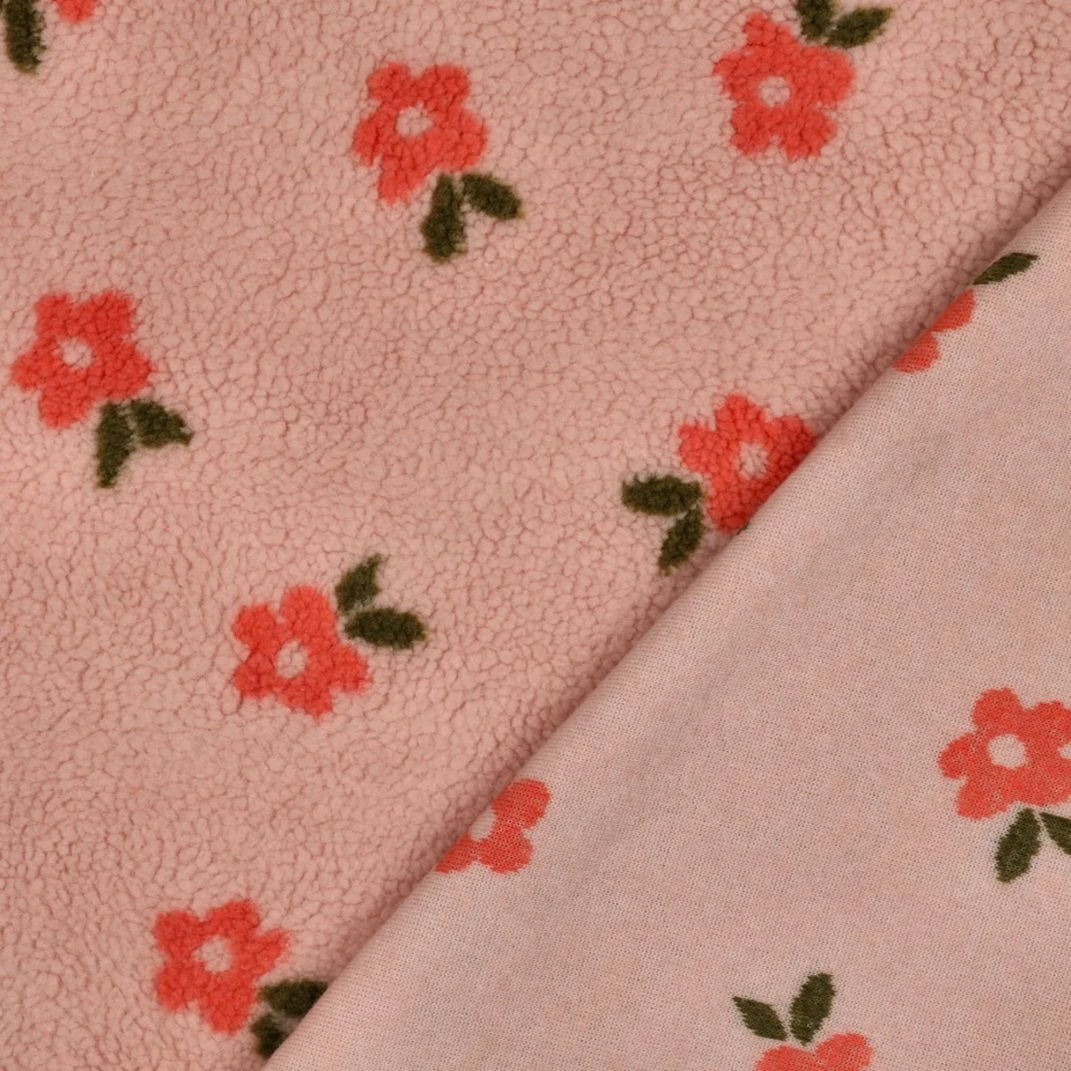 Teddyfleece Jacquard Blumen Hellrosa