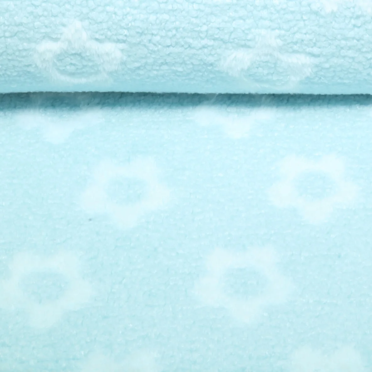 Teddyfleece Jacquard Blumen Türkis Weiß