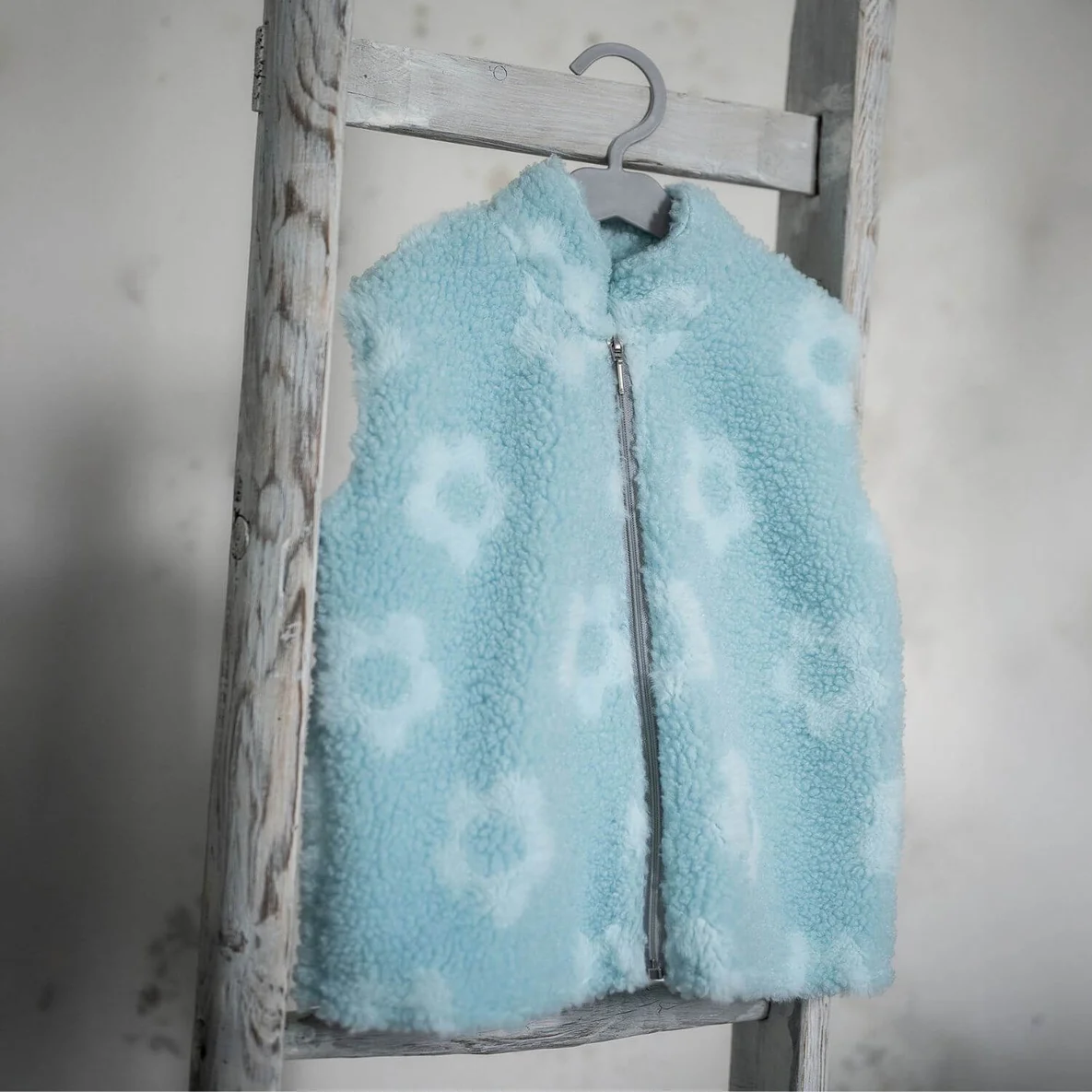 Teddyfleece Jacquard Blumen Türkis Weiß